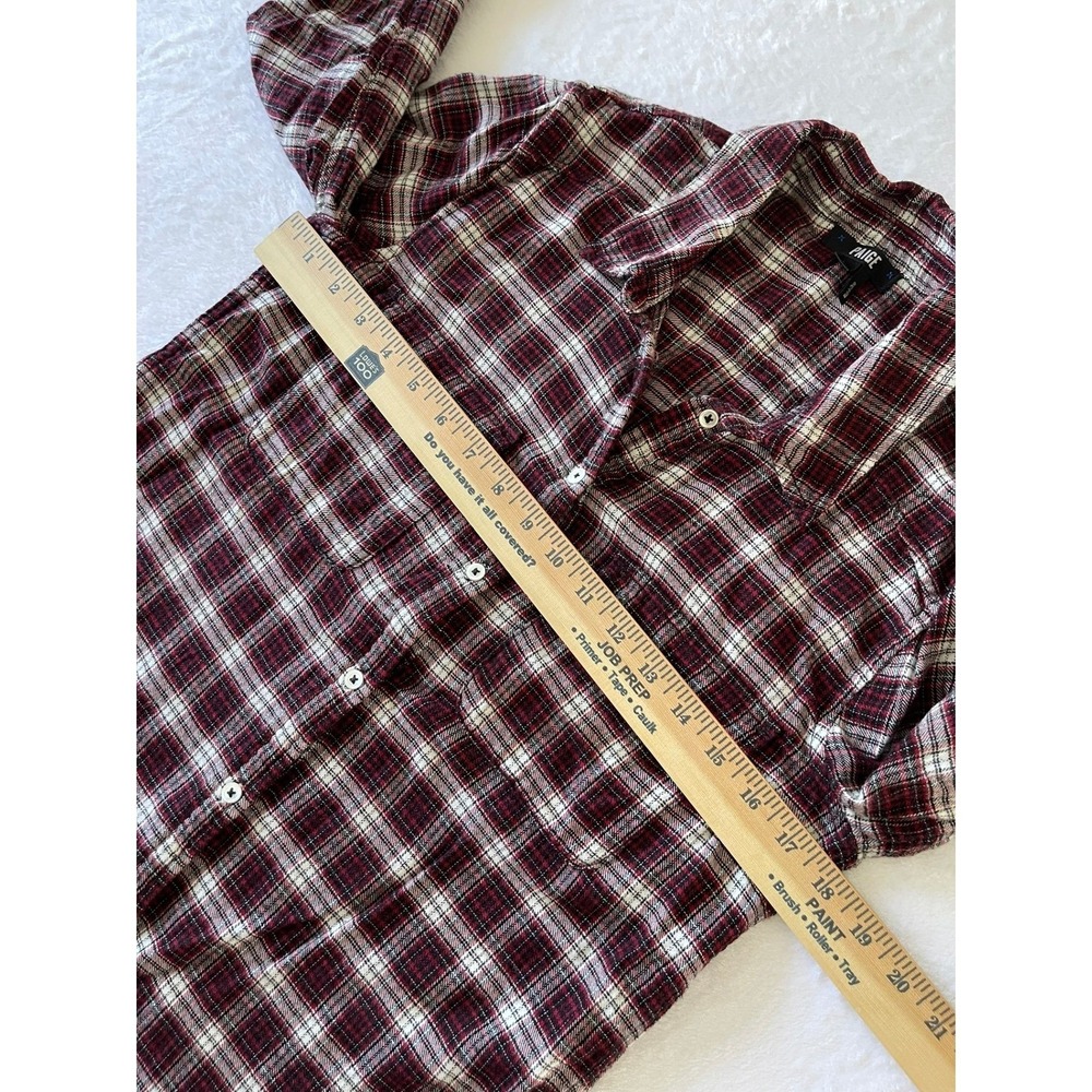 PAIGE Womens Small Plaid Flannel Button Down Shirt Burgundy Black Cotton Rayon - Picture 5 of 10